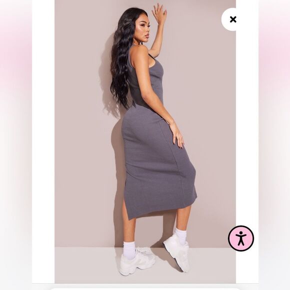 Pretty Little Thing Charcoal Cup Detail Racer Split Midi Dress - Picture 2 of 13